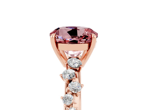 Rose gold Round Cut Morganite Cluster Side Stone Solitaire Ring with Prong Setting_29