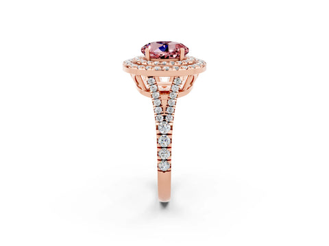 Rose gold Round Cut Morganite Double Halo Ring with Pavé Band and Prong Setting_14