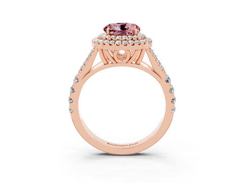 Rose gold Round Cut Morganite Double Halo Ring with Split Shank and Prong Setting_15
