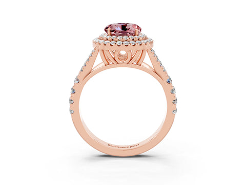 Rose gold Round Cut Morganite Double Halo Ring with Split Shank and Prong Setting_23