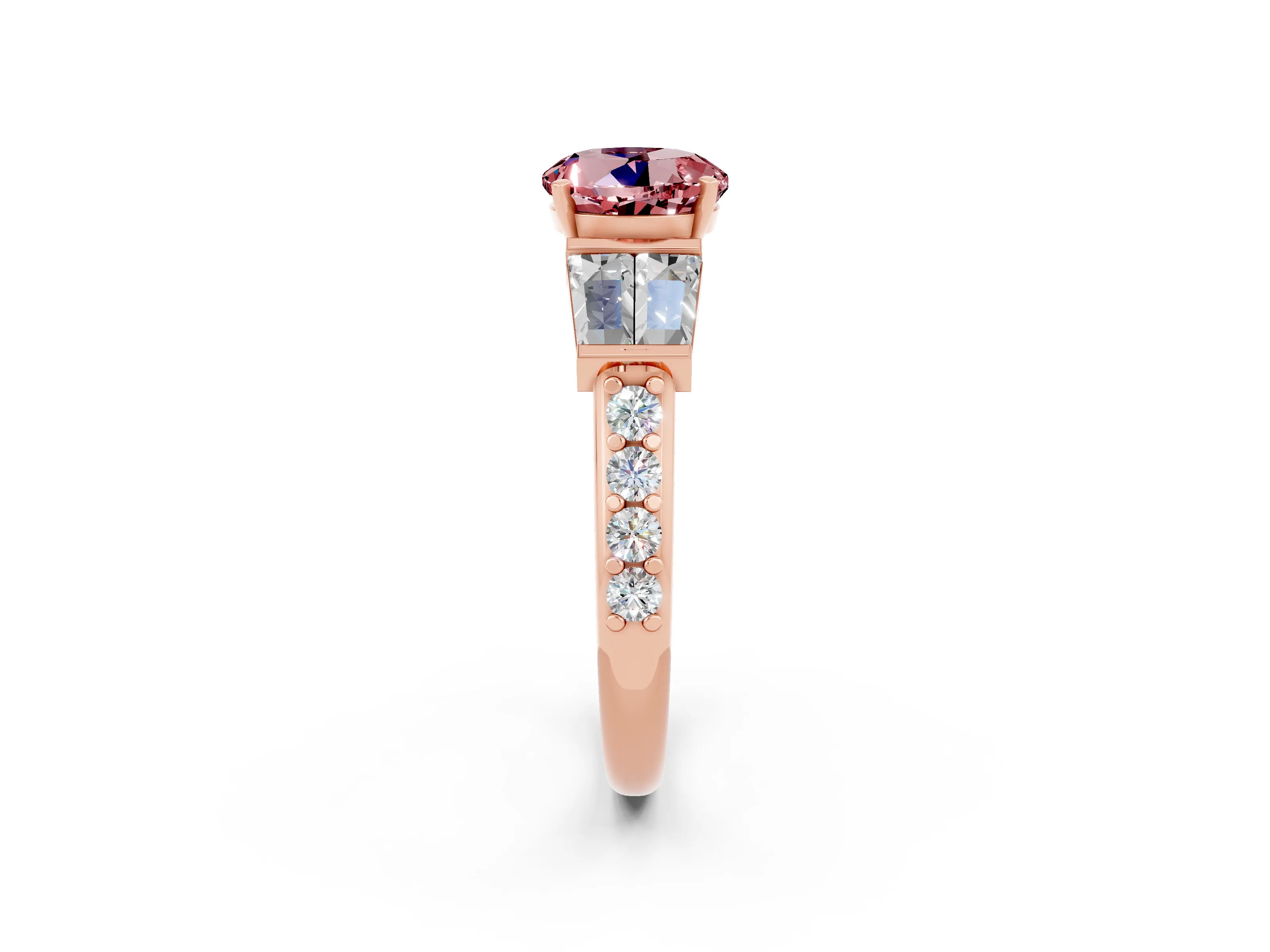 Rose gold Round Cut Morganite Engagement Ring with Baguette Side Stones and Channel Set Band_2