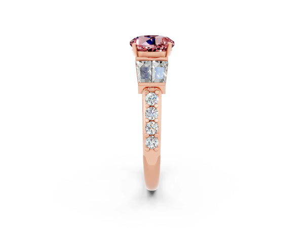 Rose gold Round Cut Morganite Engagement Ring with Baguette Side Stones and Channel Set Band