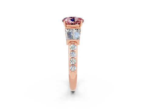 Rose gold Round Cut Morganite Engagement Ring with Baguette Side Stones and Channel Set Band_2