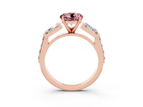 Rose gold Round Cut Morganite Engagement Ring with Baguette Side Stones and Channel Set Band_3