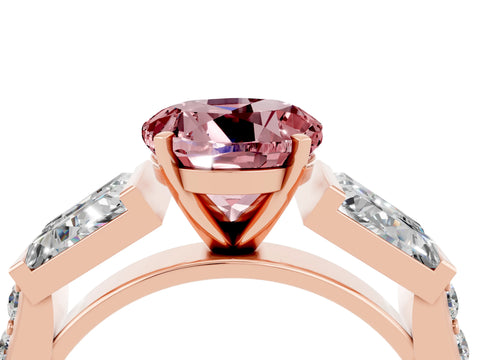 Rose gold Round Cut Morganite Engagement Ring with Baguette Side Stones and Channel Set Band_4