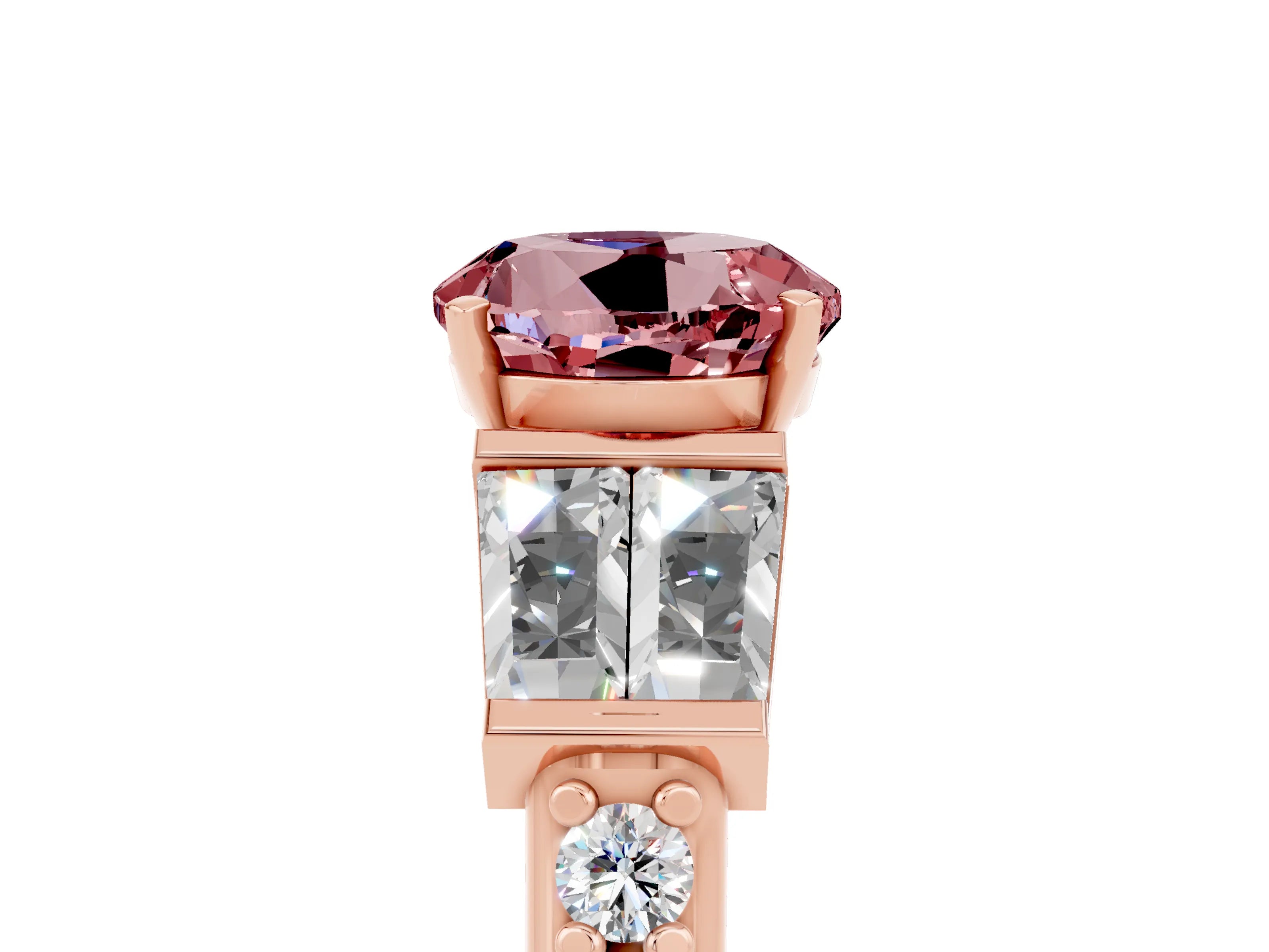 Rose gold Round Cut Morganite Engagement Ring with Baguette Side Stones and Channel Set Band_5