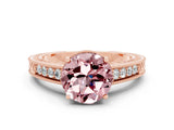 Rose gold Round Cut Morganite Engagement Ring with Milgrain Channel Set Band and Prong Setting