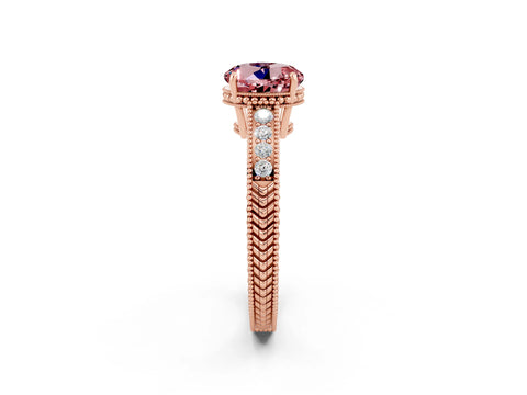 Rose gold Round Cut Morganite Engagement Ring with Milgrain Channel Set Band and Prong Setting_2