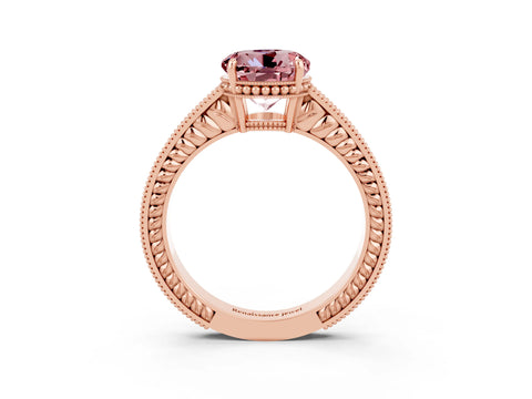 Rose gold Round Cut Morganite Engagement Ring with Milgrain Channel Set Band and Prong Setting_3