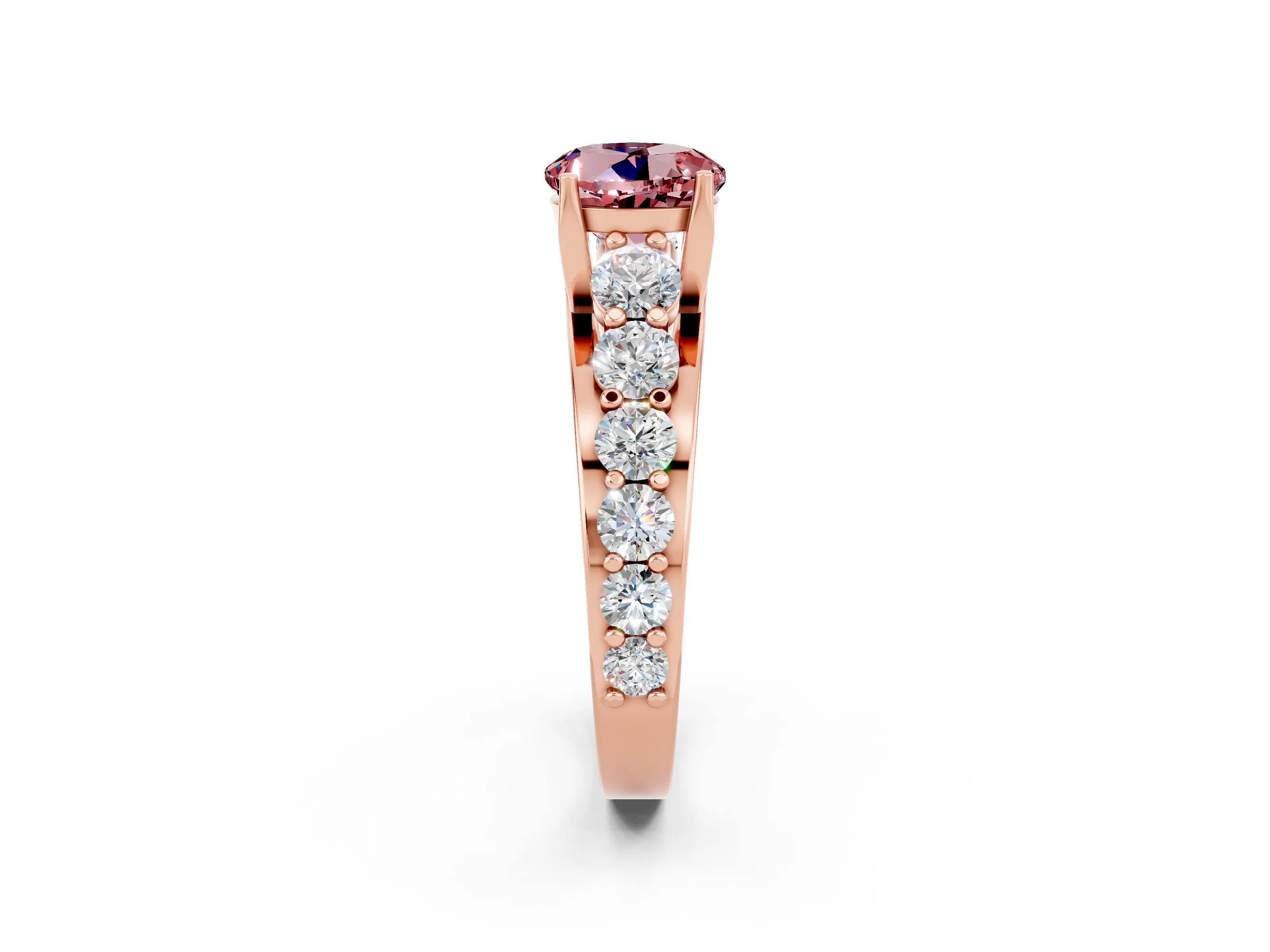 Rose gold Round Cut Morganite Engagement Ring with Pavé Band and Four-Prong Setting_2