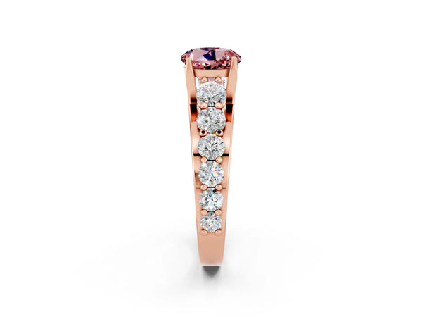 Rose gold Round Cut Morganite Engagement Ring with Pavé Band and Four-Prong Setting