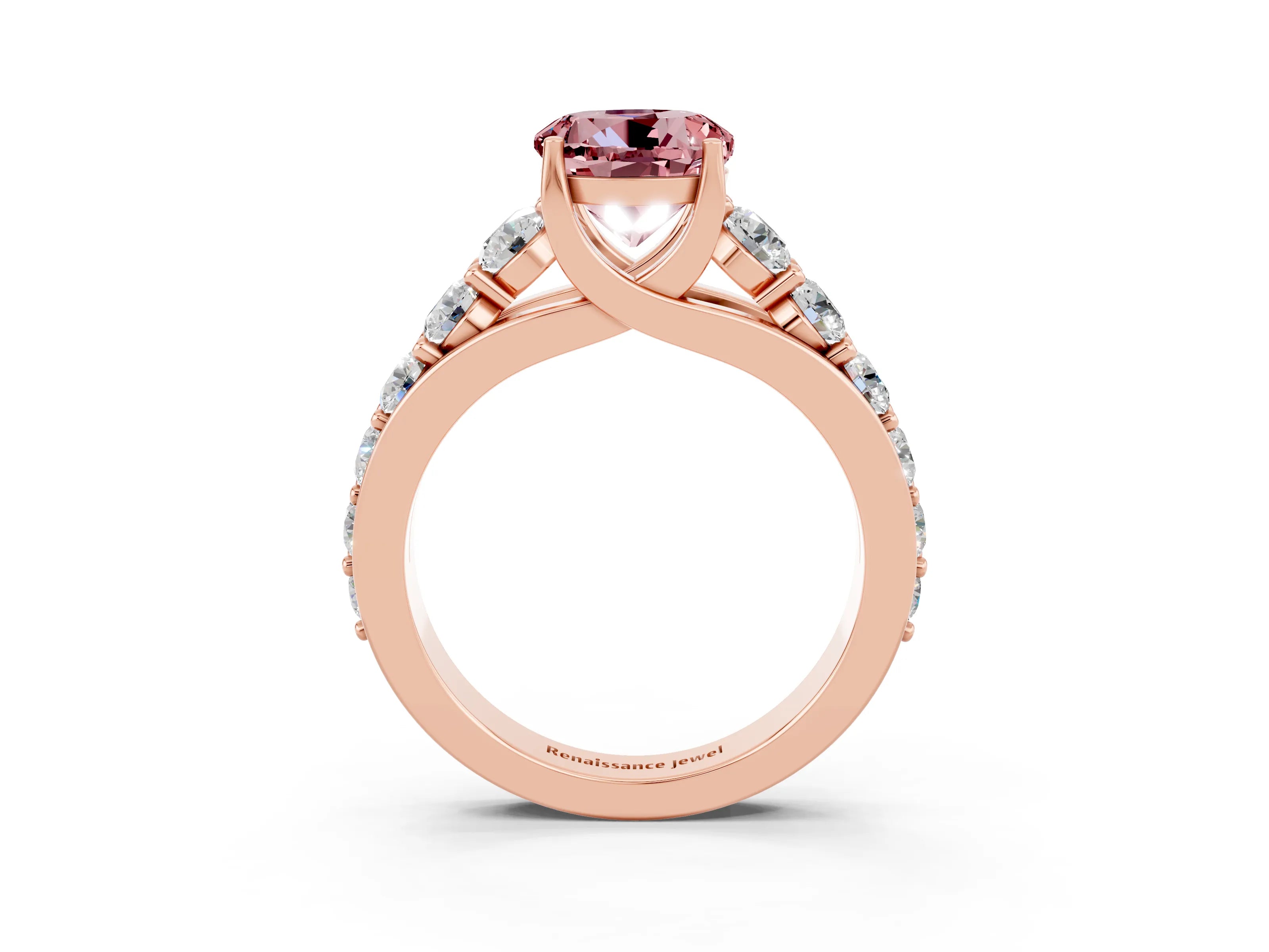 Rose gold Round Cut Morganite Engagement Ring with Pavé Band and Four-Prong Setting_3