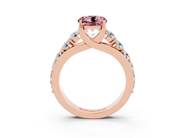 Rose gold Round Cut Morganite Engagement Ring with Pavé Band and Four-Prong Setting