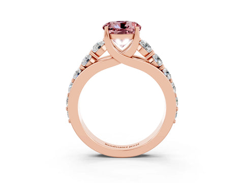 Rose gold Round Cut Morganite Engagement Ring with Pavé Band and Four-Prong Setting_3