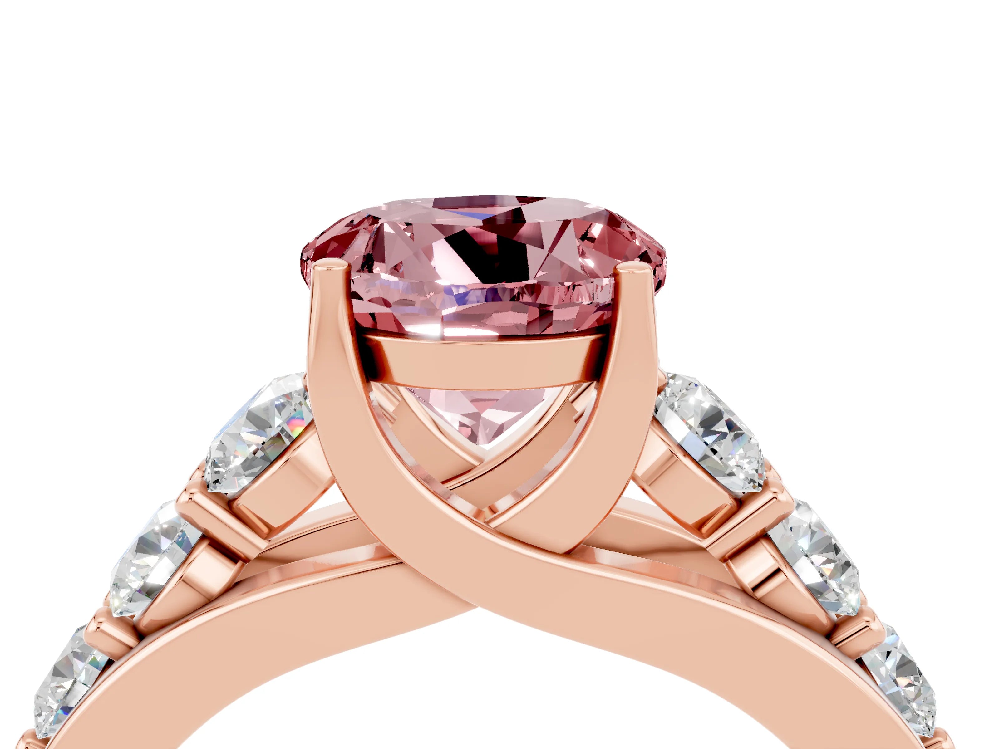 Rose gold Round Cut Morganite Engagement Ring with Pavé Band and Four-Prong Setting_4