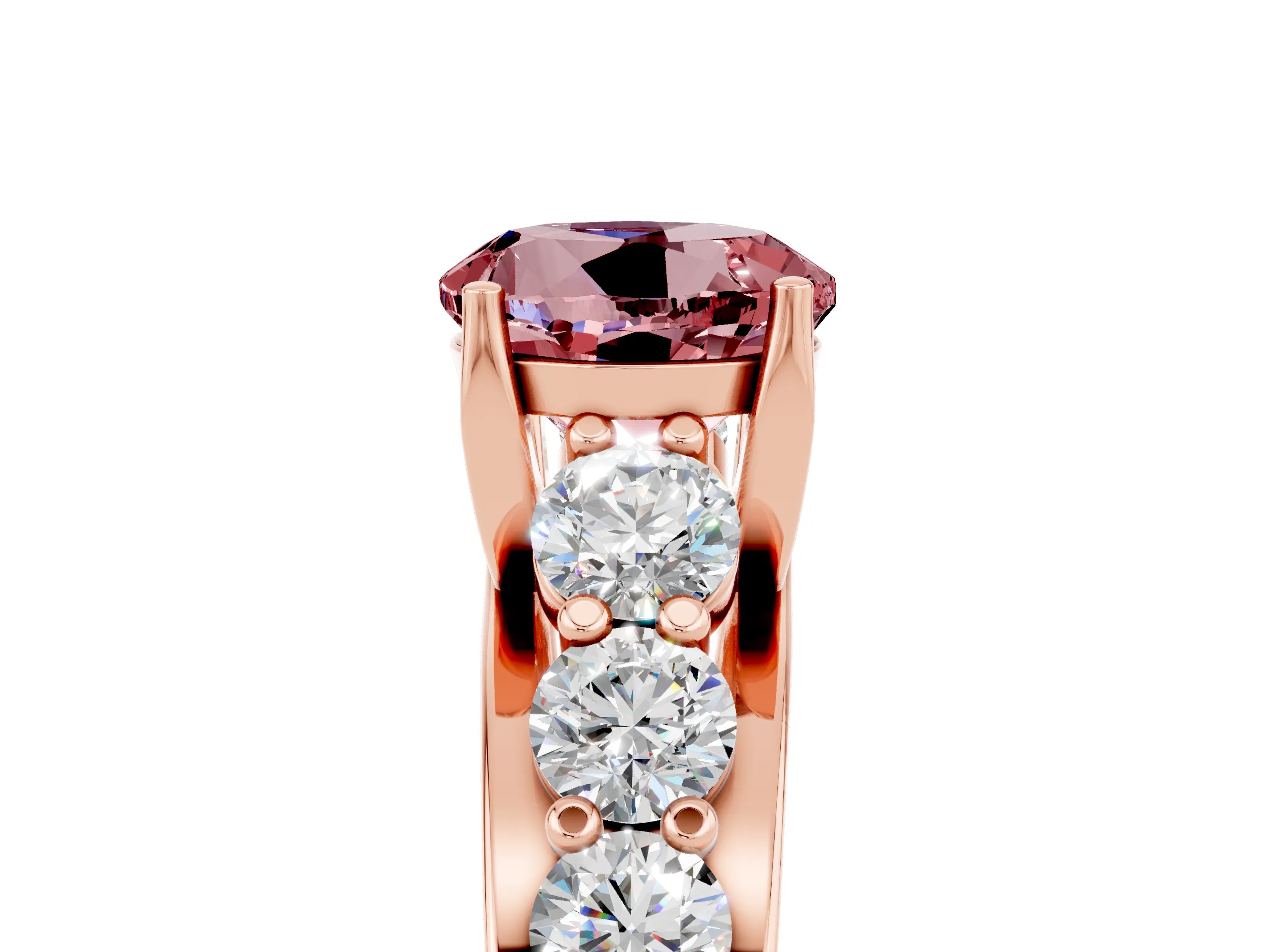 Rose gold Round Cut Morganite Engagement Ring with Pavé Band and Four-Prong Setting_5