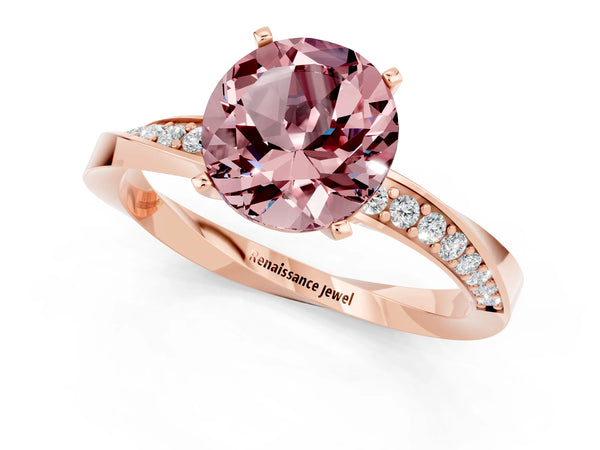 Rose gold Round Cut Morganite Engagement Ring with Side Stone Accents and Four-Prong Setting
