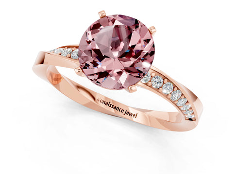 Rose gold Round Cut Morganite Engagement Ring with Side Stone Accents and Four-Prong Setting_28