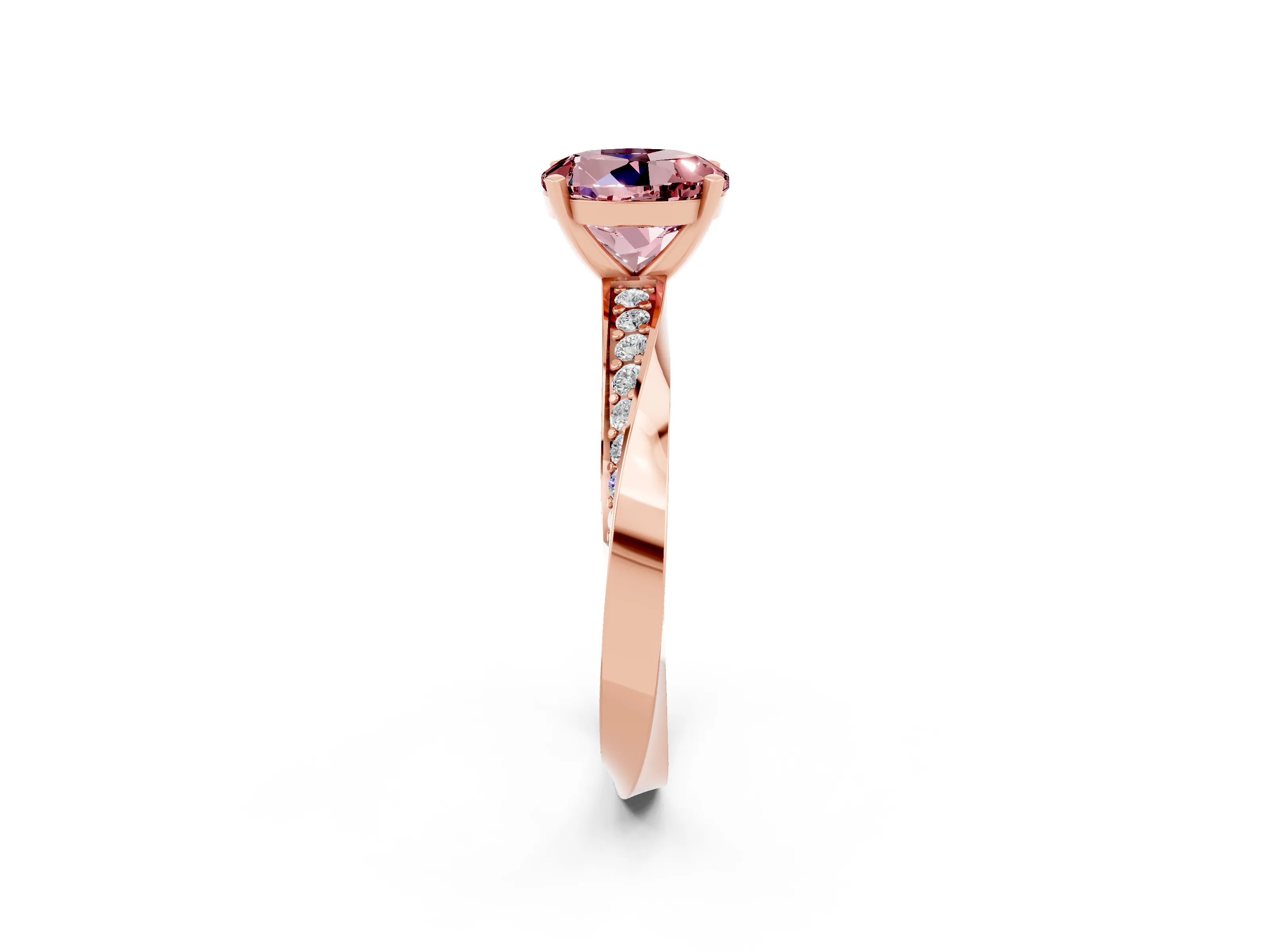 Rose gold Round Cut Morganite Engagement Ring with Side Stone Accents and Four-Prong Setting_29