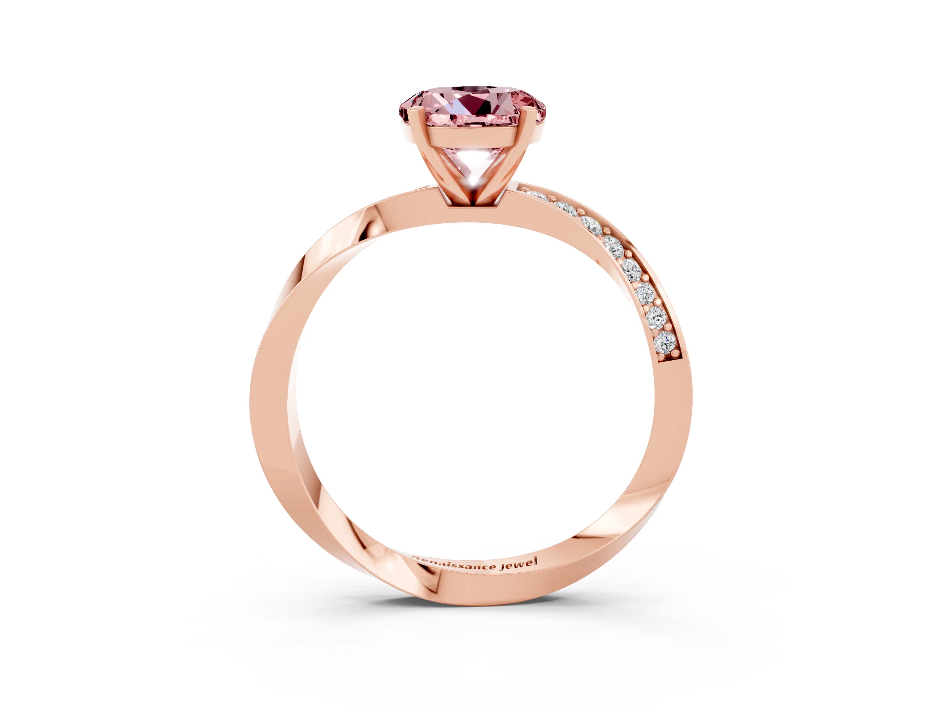 Rose gold Round Cut Morganite Engagement Ring with Side Stone Accents and Four-Prong Setting_30