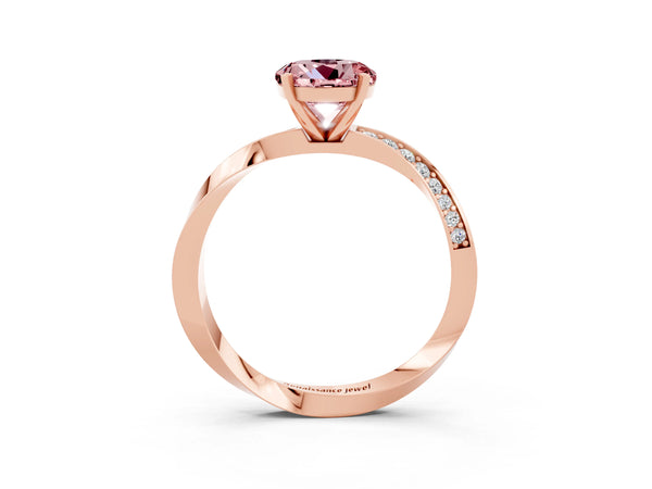 Rose gold Round Cut Morganite Engagement Ring with Side Stone Accents and Four-Prong Setting