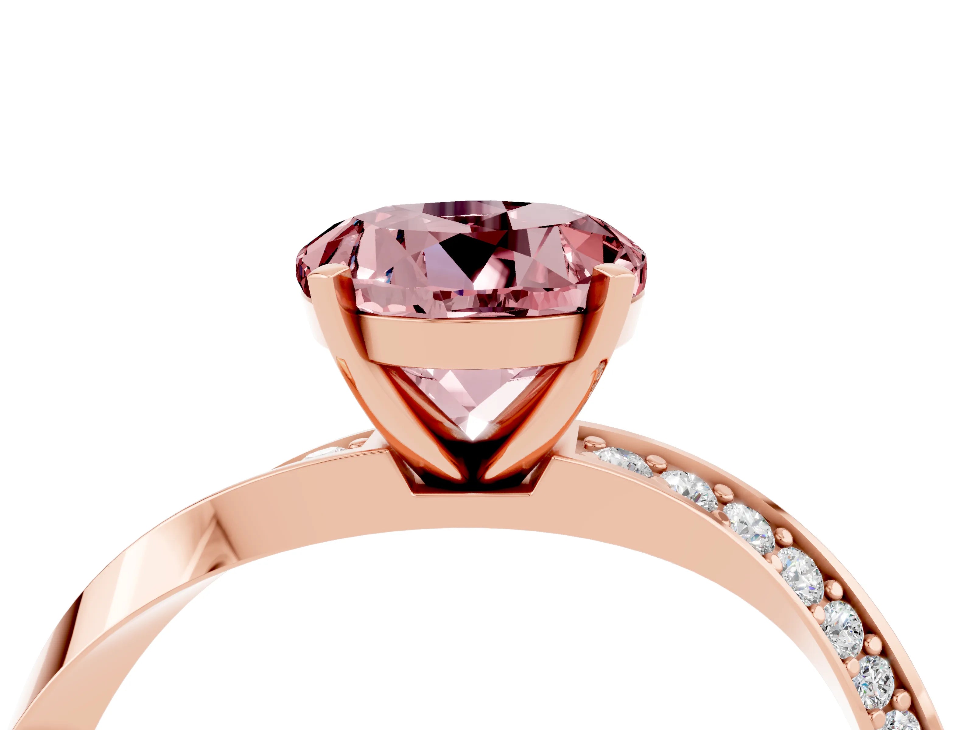 Rose gold Round Cut Morganite Engagement Ring with Side Stone Accents and Four-Prong Setting_31