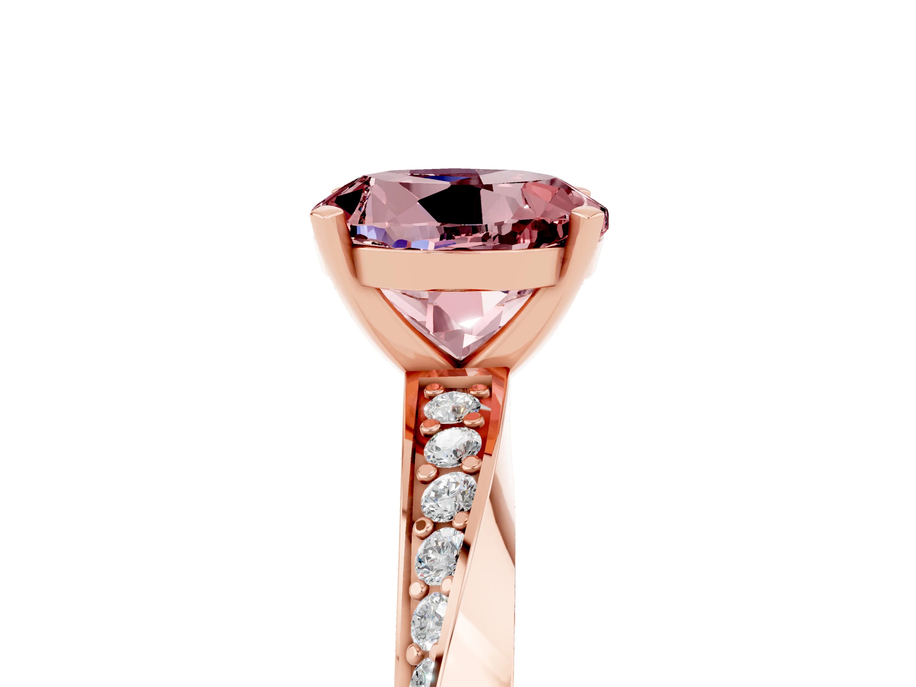 Rose gold Round Cut Morganite Engagement Ring with Side Stone Accents and Four-Prong Setting_32