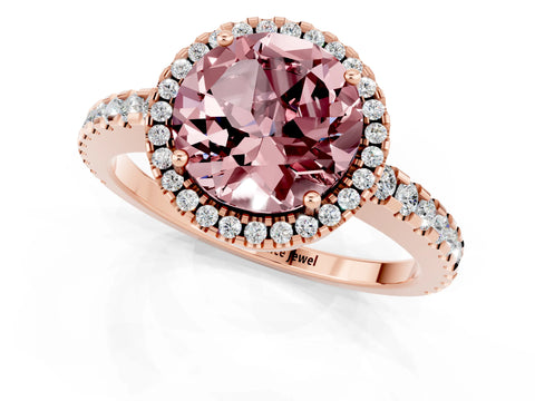 Rose gold Round Cut Morganite Halo Engagement Ring with Pavé Band and Prong Setting_13