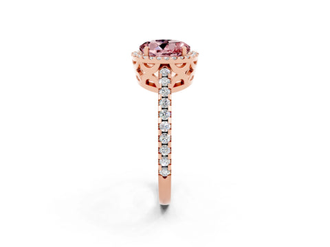 Rose gold Round Cut Morganite Halo Engagement Ring with Pavé Band and Prong Setting_14