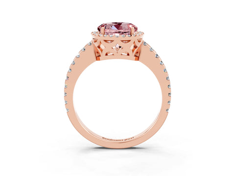 Rose gold Round Cut Morganite Halo Engagement Ring with Pavé Band and Prong Setting_15
