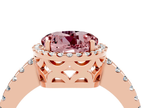 Rose gold Round Cut Morganite Halo Engagement Ring with Pavé Band and Prong Setting_16