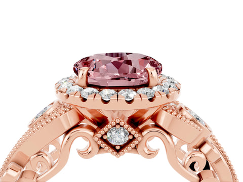Rose gold Round Cut Morganite Halo Ring with Milgrain Pavé Band and Four-Prong Setting_16