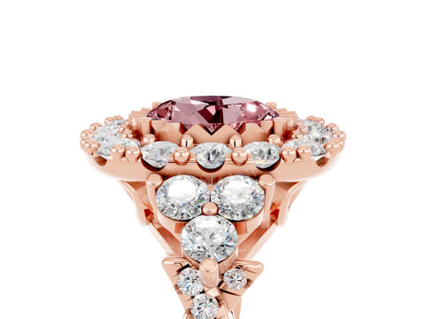 Rose gold Round Cut Morganite Halo Ring with Pavé Band and Four-Prong Setting_17