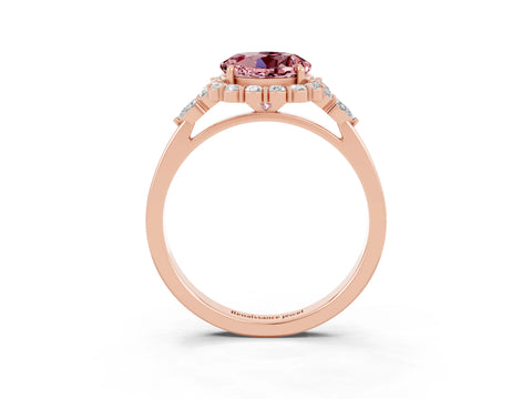 Rose gold Round Cut Morganite Halo Ring with Pear Side Stones and Prong Setting_15