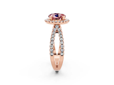 Rose gold Round Cut Morganite Halo Ring with Split Shank Pavé Band and Prong Setting_2