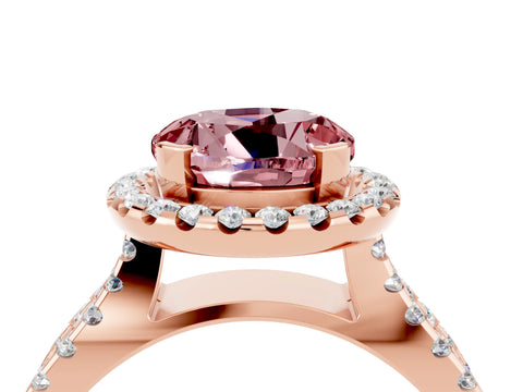 Rose gold Round Cut Morganite Halo Ring with Split Shank Pavé Band and Prong Setting_4
