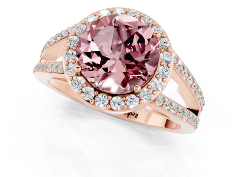Rose gold Round Cut Morganite Halo Ring with Split Shank U-Prong Band and Four-Prong Setting_1