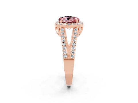 Rose gold Round Cut Morganite Halo Ring with Split Shank U-Prong Band and Four-Prong Setting_2