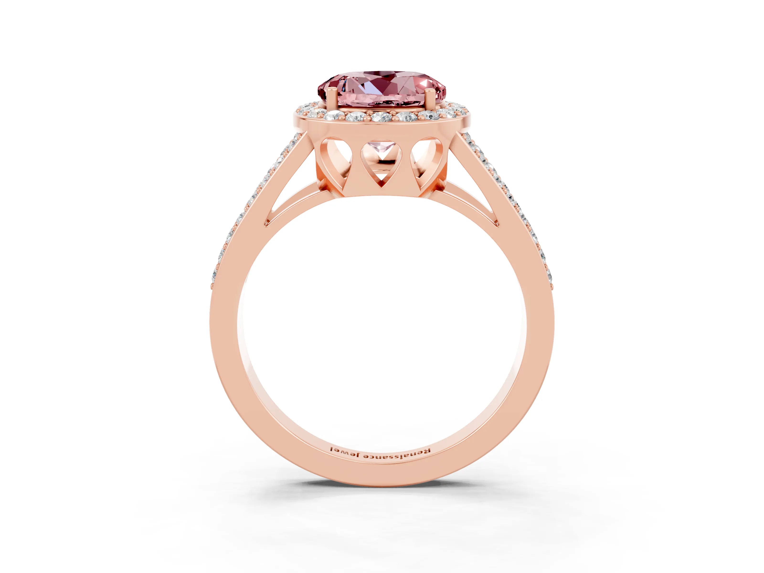 Rose gold Round Cut Morganite Halo Ring with Split Shank U-Prong Band and Four-Prong Setting_3