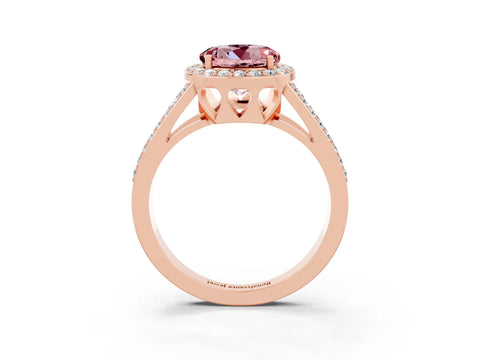 Rose gold Round Cut Morganite Halo Ring with Split Shank U-Prong Band and Four-Prong Setting_3