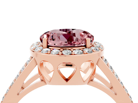 Rose gold Round Cut Morganite Halo Ring with Split Shank U-Prong Band and Four-Prong Setting_4