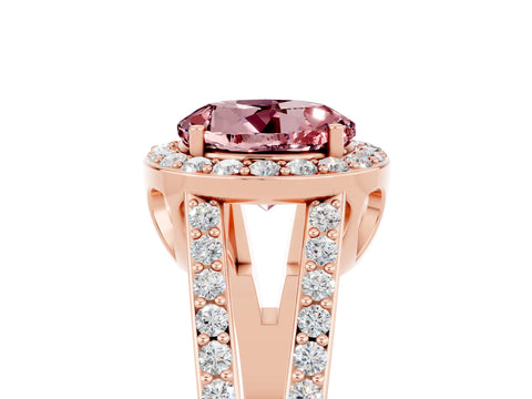 Rose gold Round Cut Morganite Halo Ring with Split Shank U-Prong Band and Four-Prong Setting_5