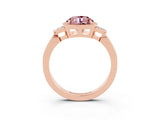 Rose gold Round Cut Morganite Halo Ring with Tapered Band and Four-Prong Setting_3