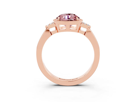 Rose gold Round Cut Morganite Halo Ring with Tapered Band and Four-Prong Setting_3