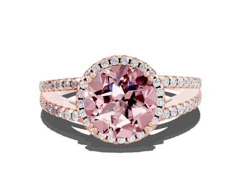 Rose gold Round Cut Morganite Halo Split Shank Engagement Ring_12