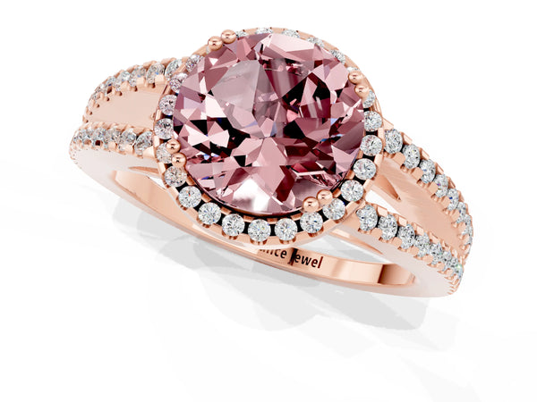 Rose gold Round Cut Morganite Halo Split Shank Engagement Ring