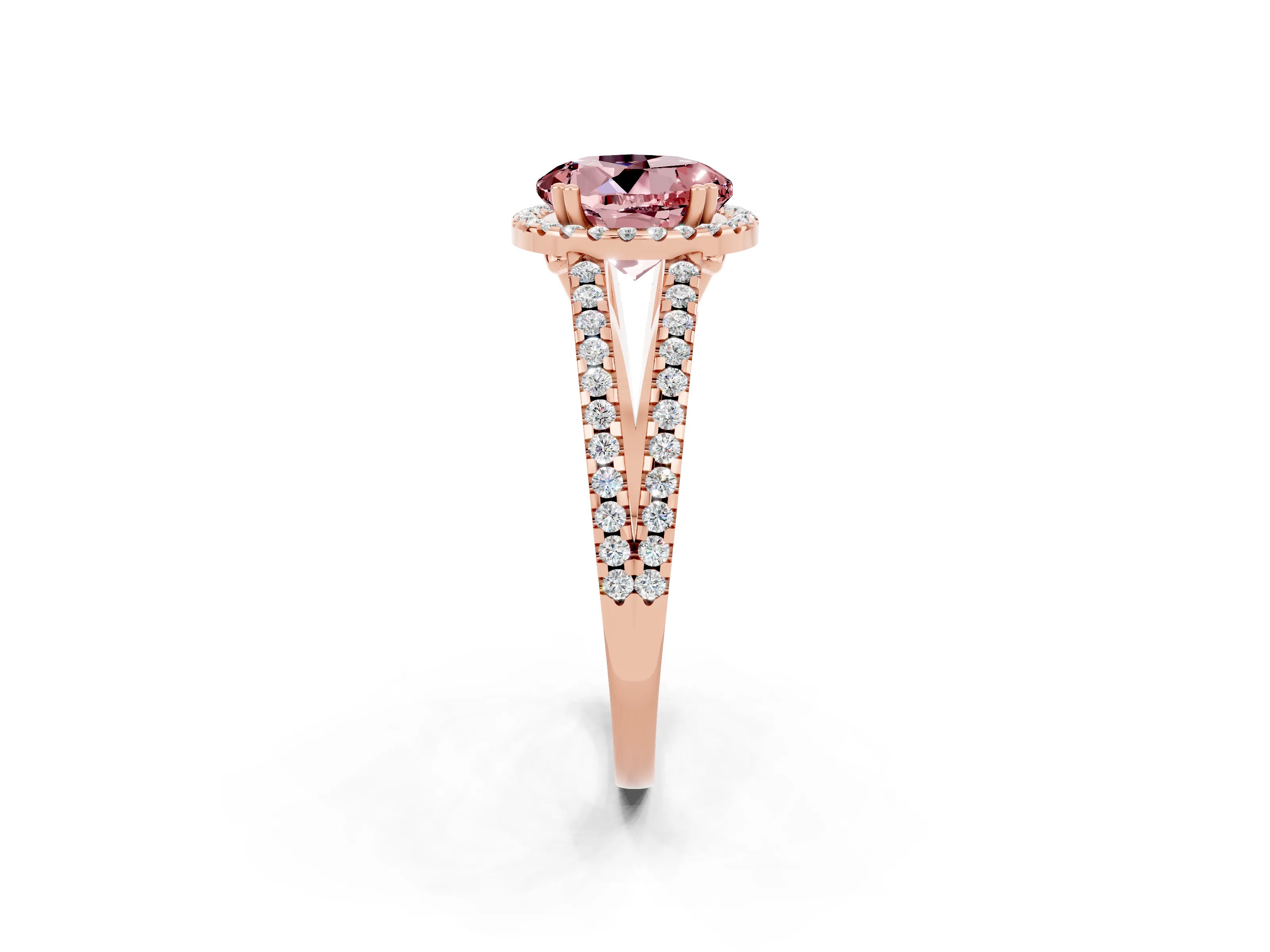 Rose gold Round Cut Morganite Halo Split Shank Engagement Ring_14
