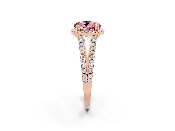 Rose gold Round Cut Morganite Halo Split Shank Engagement Ring