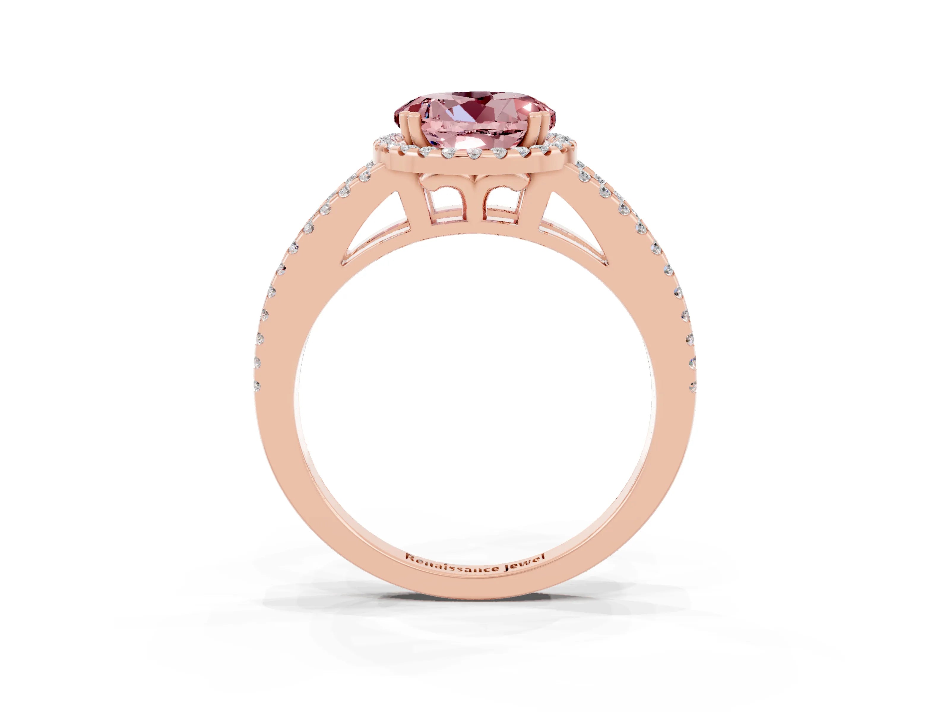 Rose gold Round Cut Morganite Halo Split Shank Engagement Ring_15