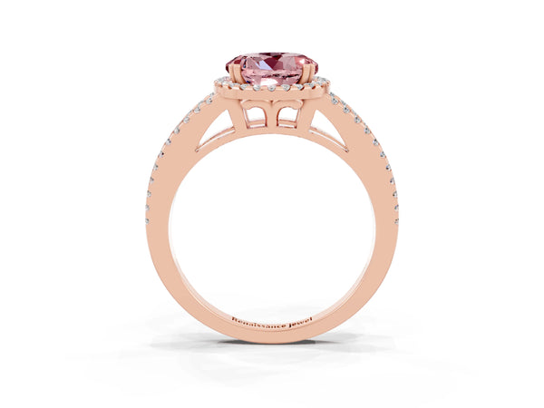 Rose gold Round Cut Morganite Halo Split Shank Engagement Ring